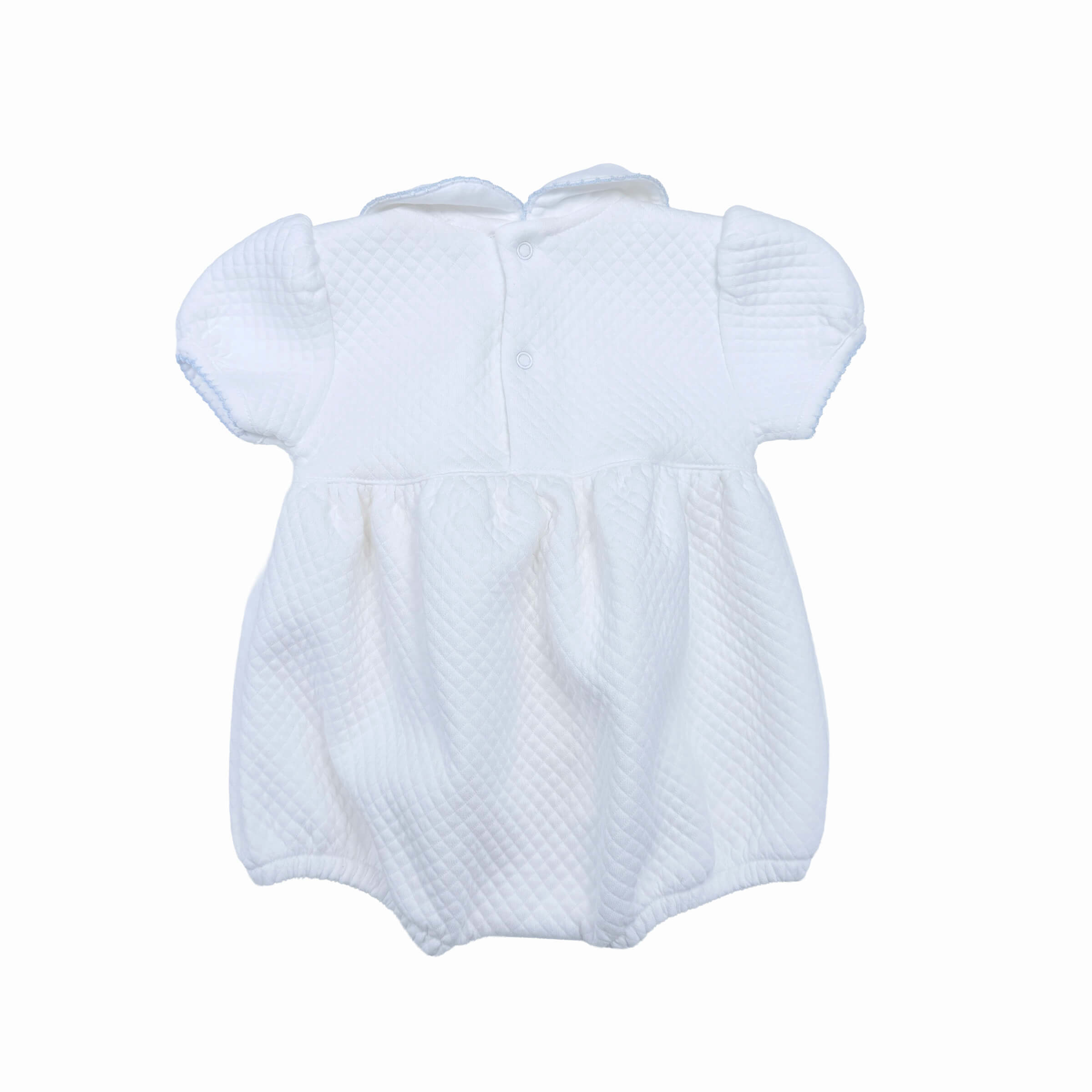 Baby boy quilted bubble romper with snap fastenings – back view