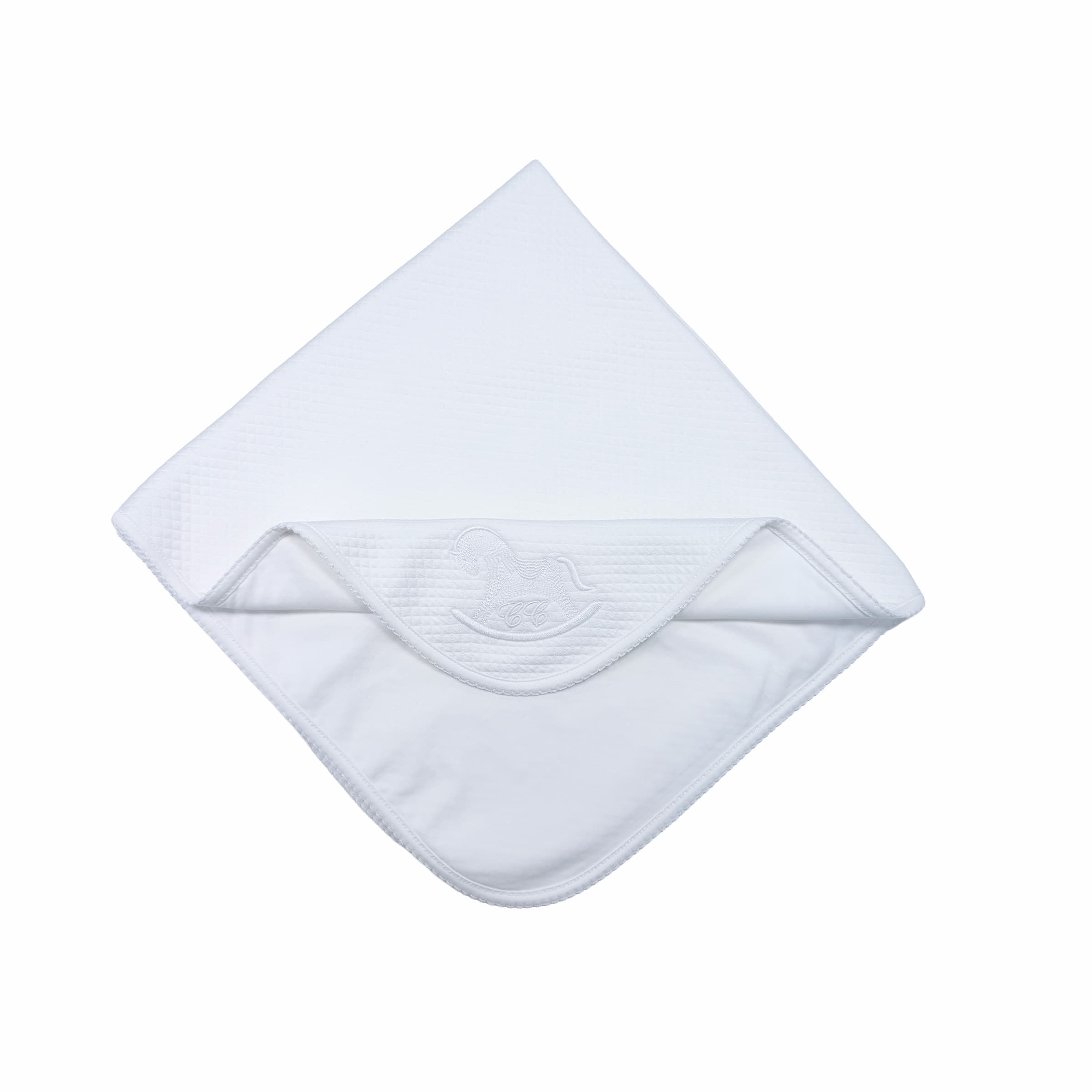 Close-up of textured weave and embroidered motif