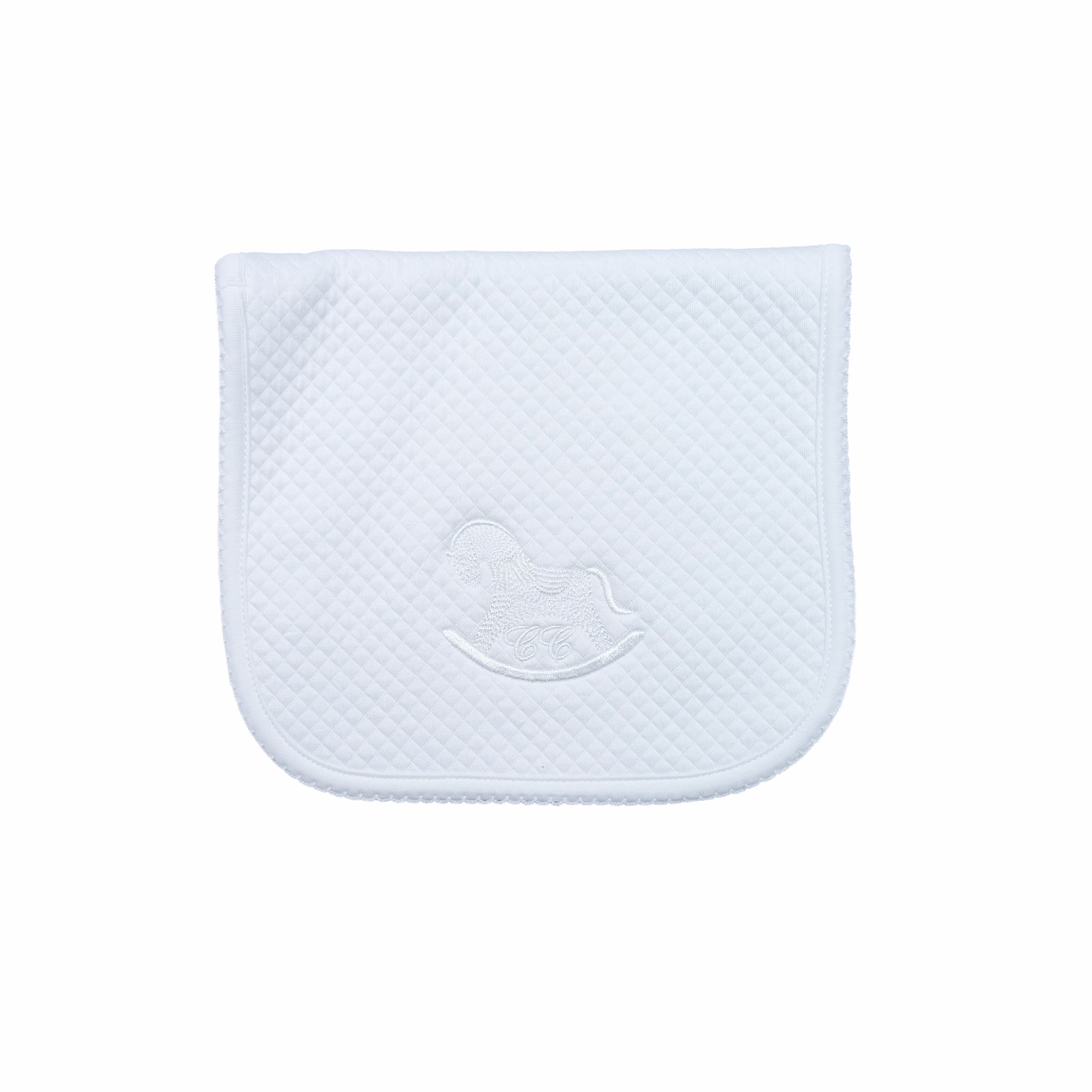 Quilted white shoulder cloth with embroidery – front view