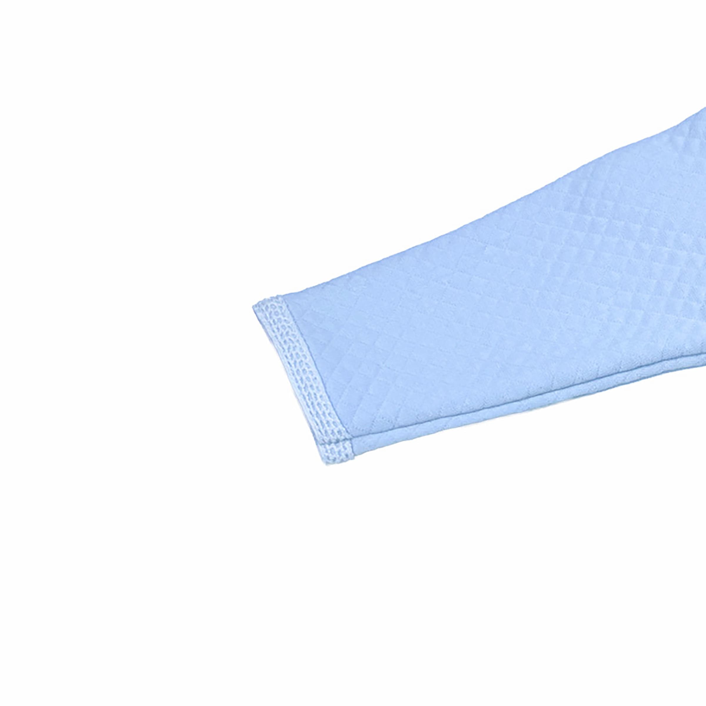 Close-up of trim on the sleeve of the baby boy babygrow