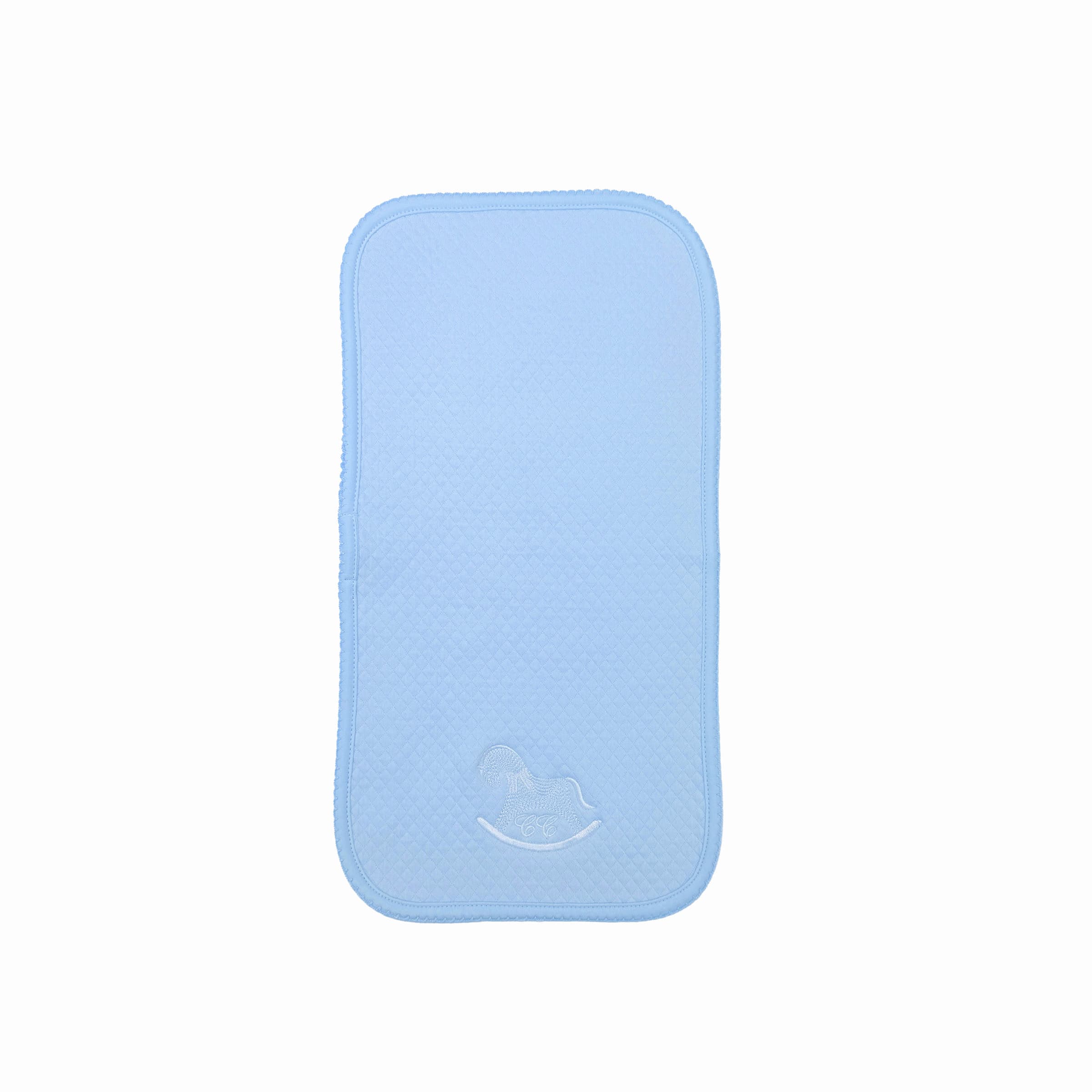 Quilted white shoulder cloth with blue embroidery – full view
