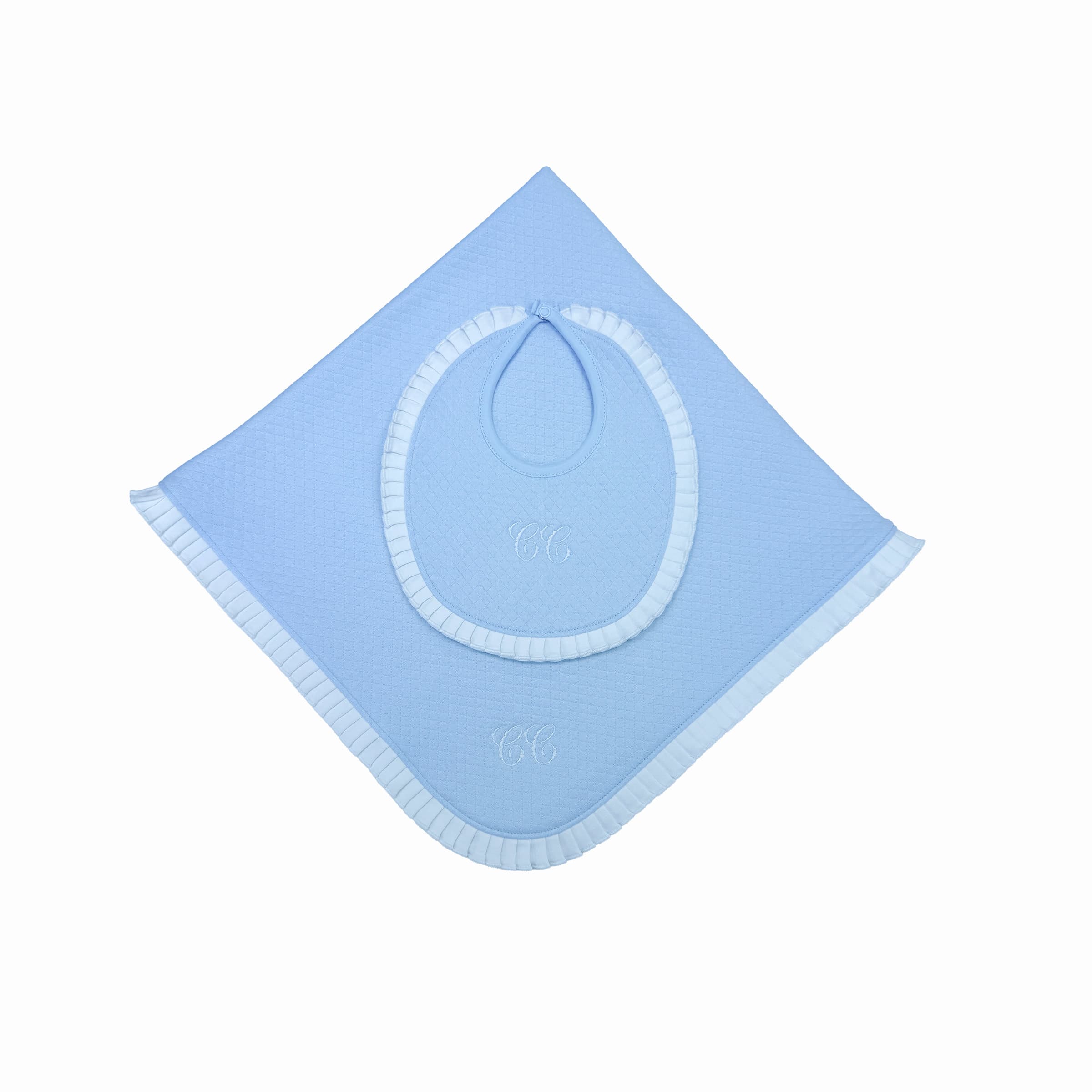 Chéris Élégance Volants Bleu CC: Blanket & Bib Set