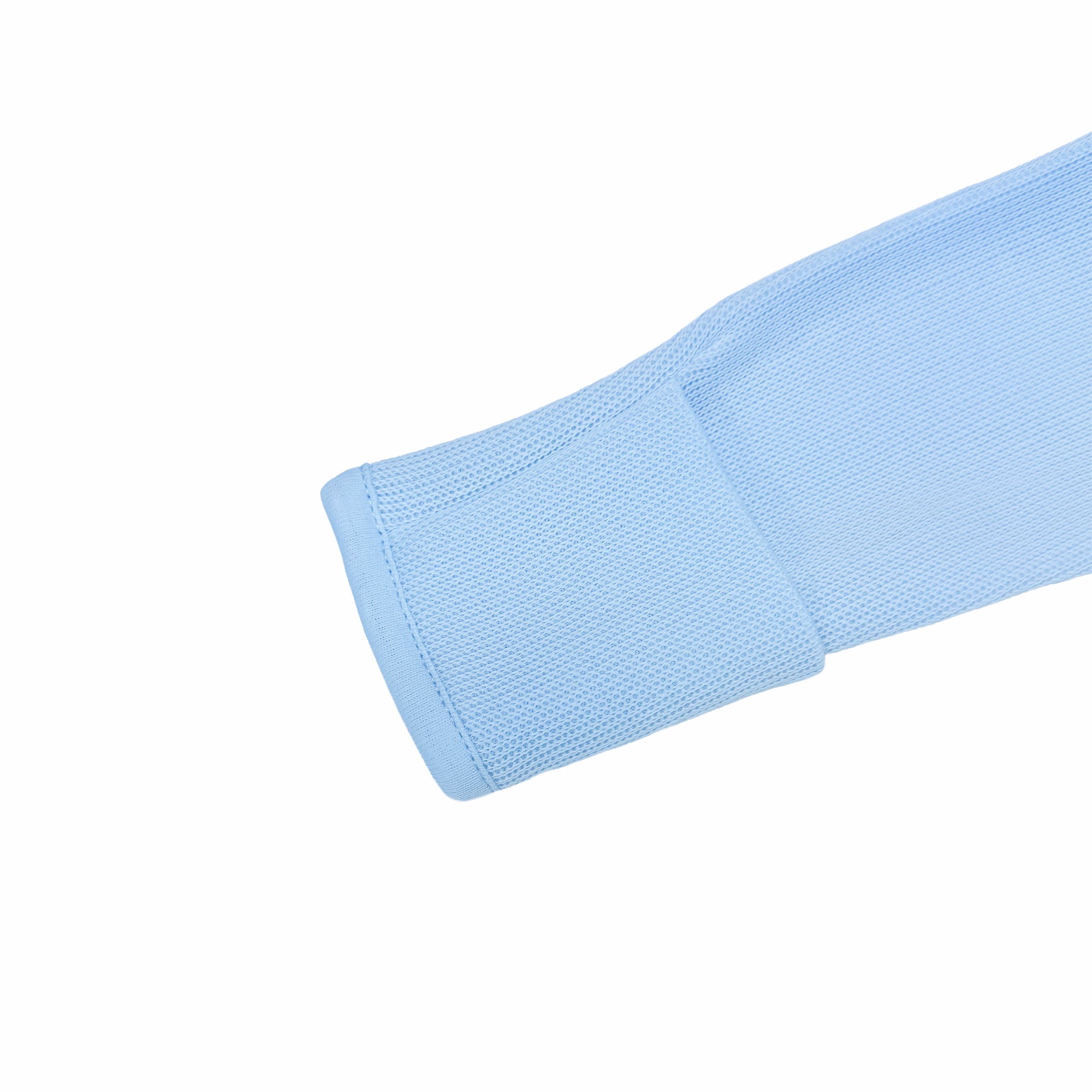Reversible Le Revers Cocon sleeve detail on azur special-knit babygrow.