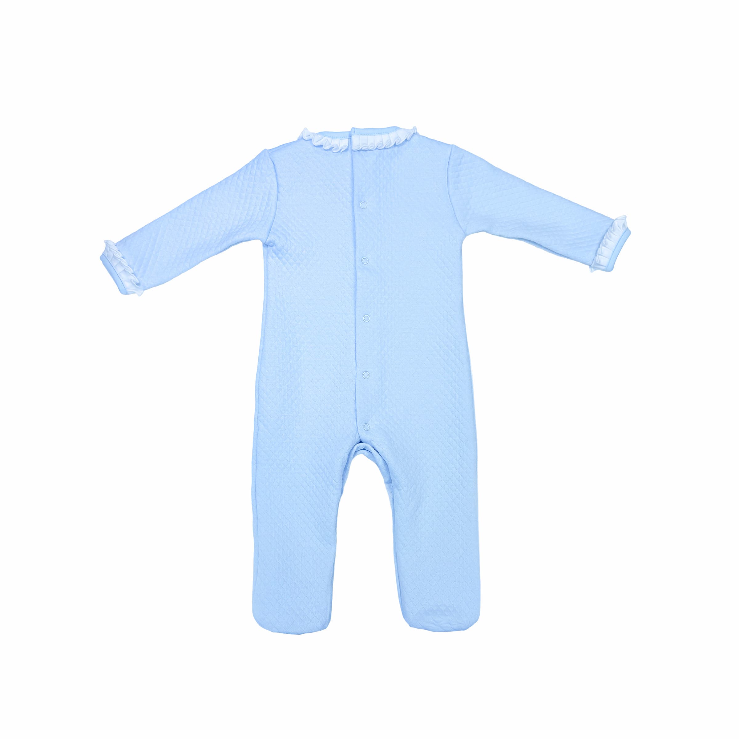 Cheris Élégance Volants Bleu babygrow luxury fabric back view