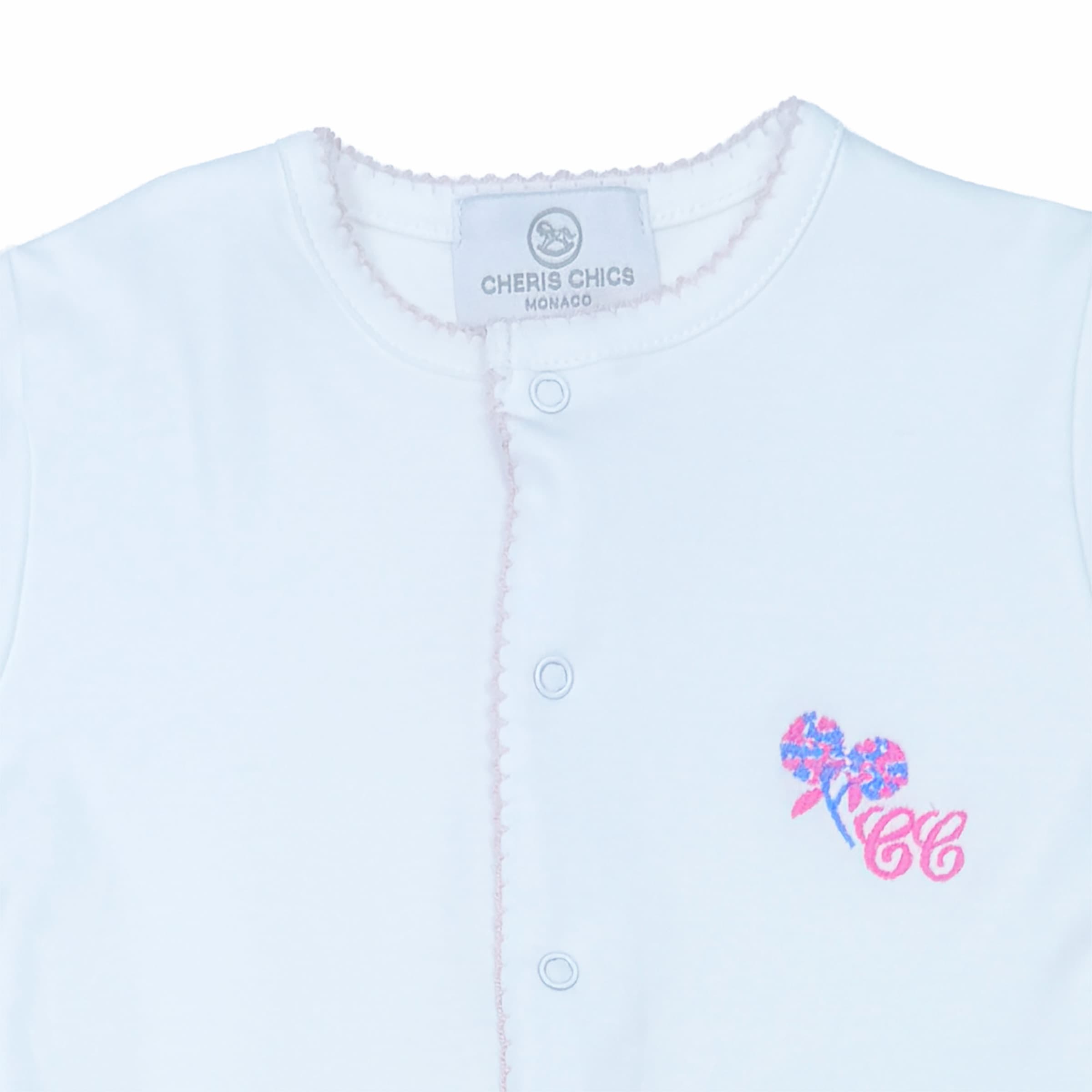 Close-up of Hortensia embroidery and interlock fabric